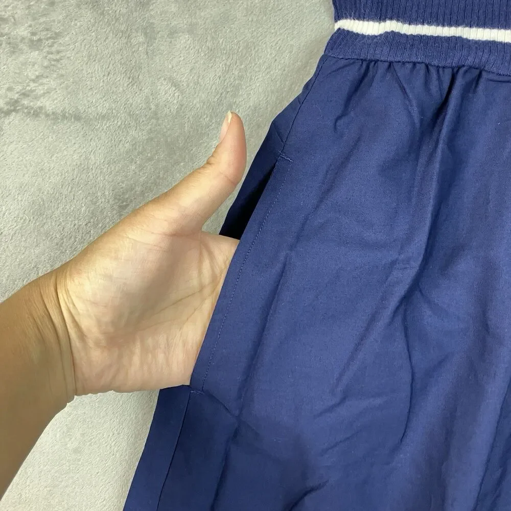 J Crew Polo Midi Dress Womens XS Blue Striped Collared Fit Flare Coastal CR821